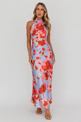 Shana Halterneck Maxi Dress Roses Blue