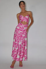 Twin Flame Drawstring Bust Midi Dress Floral Pink