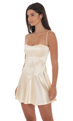 Satin V-Drop Waist Dress in Champagne