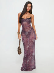 Evera Sheer Built In Bra Maxi Dress Purple