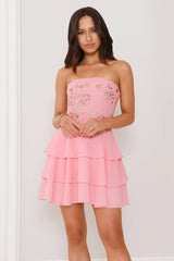 Glitter Grid Strapless Sequin Mini Dress Pink