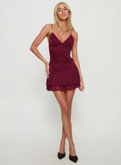 Love Is Alive Lace Mini Dress Burgundy