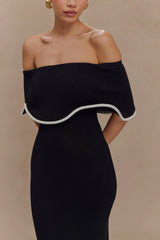 Molly Off Shoulder Knit Midi Dress - Black/White