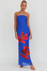 Iridian Strapless Floral Maxi Dress Blue