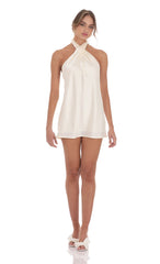 Satin Cross Halter Dress in Cream