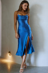 Well Versed Pleated Bust Front Split Dress Navy