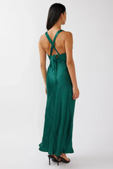 Theriz Lace Trim Tied Back Maxi Dress Green