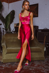 Belle Epoque Drawstring Bust Midi Dress Hot Pink