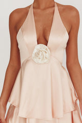 Catalina Tiered Ruffle Rosette Maxi Dress Peach