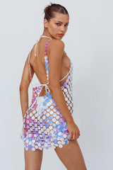 Sirenuse Acrylic Circle Mini Dress Iridescent Silver