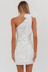 Camil One Shoulder Bow Mini Dress White