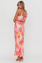 Second Chances Ruffle Trim Maxi Dress Flower Pink