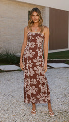 Carlia Midi Dress - Brown Daylillies
