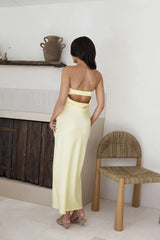 Aloha Strapless Satin Maxi Dress Yellow