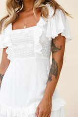 Say You Love Me Embroidery and Frill Detail Dress White