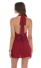 Cowl Neck Halter Dress in Red