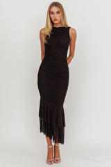 Nadia Sleeveless Ruched Midi Dress Black