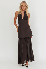 Opulent Halterneck Layered Maxi Dress Black