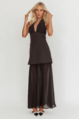 Opulent Halterneck Layered Maxi Dress Black
