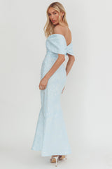 Fairytales Off-Shoulder Jacquard Maxi Dress Blue