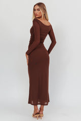 In Blooms Off Shoulder Mesh Maxi Dress Chocolate