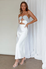 L'Amore Cut-Out Bodice Midi Dress Silver/White