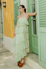 Alexa Ruffle Chiffon Maxi Dress - Pastel Lime