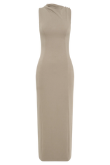 Taylor Draped Stretch Crepe Midi Dress - Mushroom