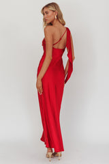 Carmel One-Shoulder Sash Maxi Dress Cherry