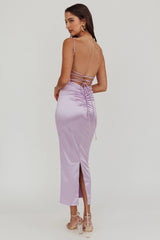 Seraya Lace-Up Back Satin Maxi Dress Lilac