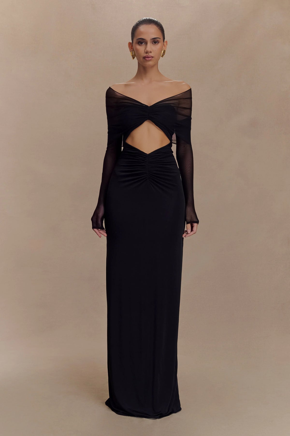 Rafaella Slinky And Mesh Maxi Dress - Black