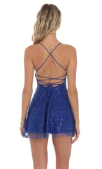 Sequin Beaded Mini Dress in Royal Blue