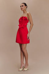 Tatiana Satin Strapless Bow Mini Dress - Red
