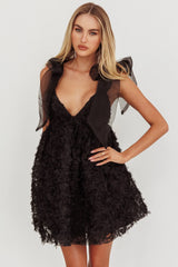 Lisette Tied Shoulder Embellished Mini Dress Black