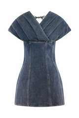 Pascale Off Shoulder Denim Mini Dress - Washed Dark Blue