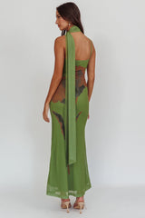 No Surprises Scarfed Floral Maxi Dress Green