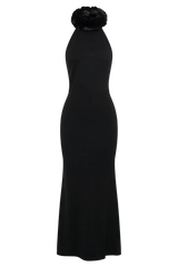 Elva Halter Knit Maxi Dress With Faux Fur - Black