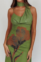 No Surprises Scarfed Floral Maxi Dress Green
