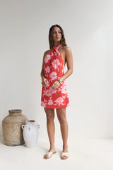 Havana Days Satin Halter Mini Dress Red