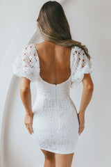 Catch Feelings Sweetheart Neckline Crochet Lace Overlay Dress White