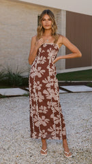 Carlia Midi Dress - Brown Daylillies