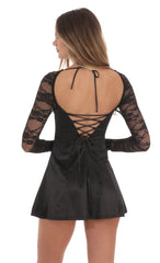Satin Lace Sleeve Dress in Black