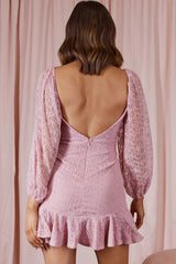 Halley Balloon Sleeve Frill Bust Flounce Hem Lace Dress Blush