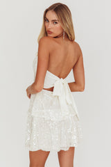 Provence Bloom Tiered Sequin Mini Dress White