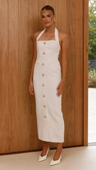 Tierra Button Midi Dress - White