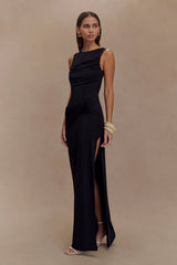 Henley Slinky Drape Maxi Dress - Black