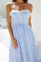 Lyra Gingham Maxi Dress Blue