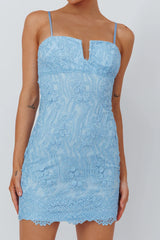 Denise Lace & Sequin Mini Dress Blue