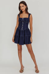 Deep Dive Square Neck Mini Dress Indigo