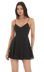 Open Back A-line Dress in Black